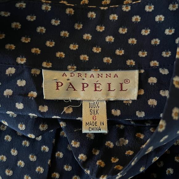 Vintage 90s Navy Long Sleeve Button Front Silk Dress Size 6 Small - Picture 6 of 8